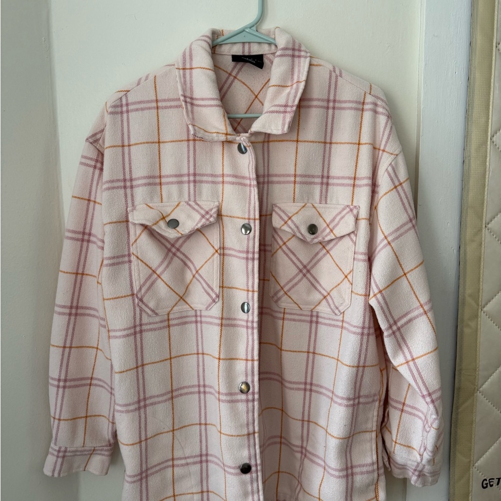 Pink Plaid Button-Up Shirt Jacket